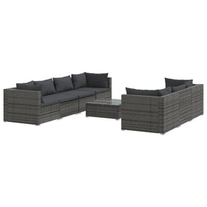8-tlg. Garten-Lounge-Set mit Kissen Poly Rattan Grau