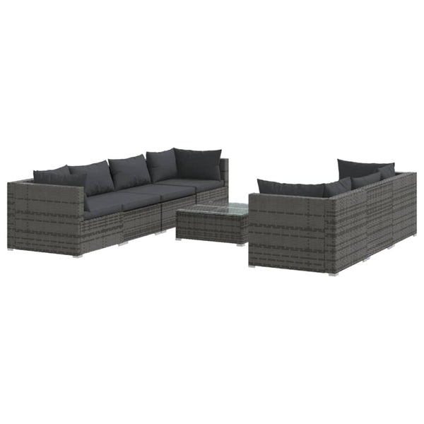 8-tlg. Garten-Lounge-Set mit Kissen Poly Rattan Grau