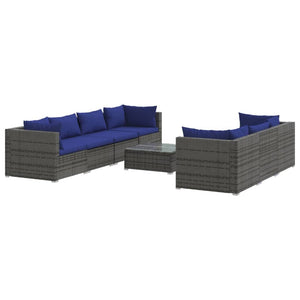 8-tlg. Garten-Lounge-Set mit Kissen Poly Rattan Grau