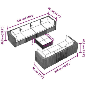 8-tlg. Garten-Lounge-Set mit Kissen Poly Rattan Grau
