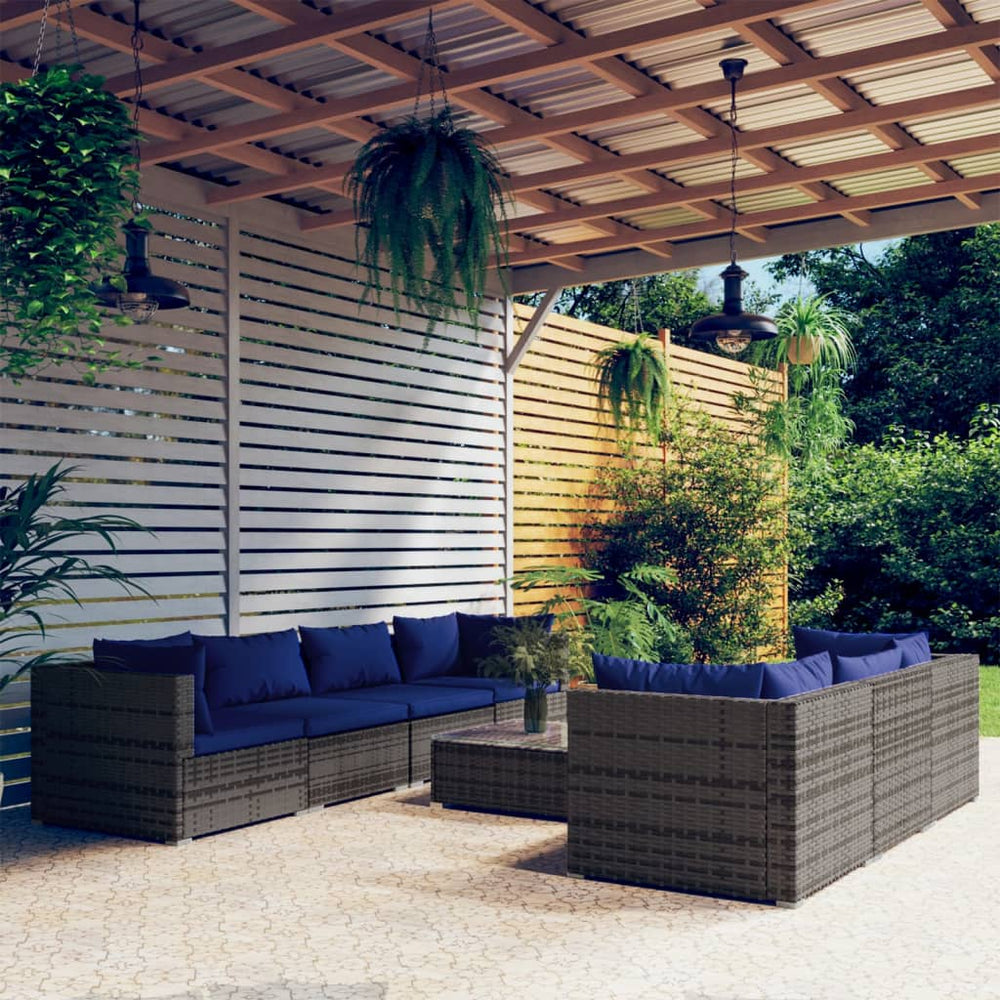 vidaXL Salon de jardin 8 pcs avec coussins résine tressée Gris