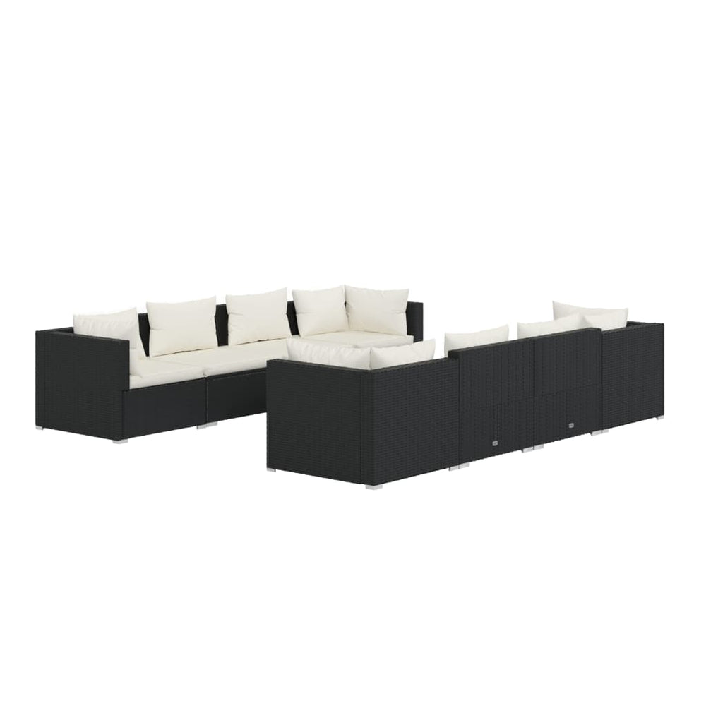 vidaXL Salon de jardin 9 pcs avec coussins résine tressée noir