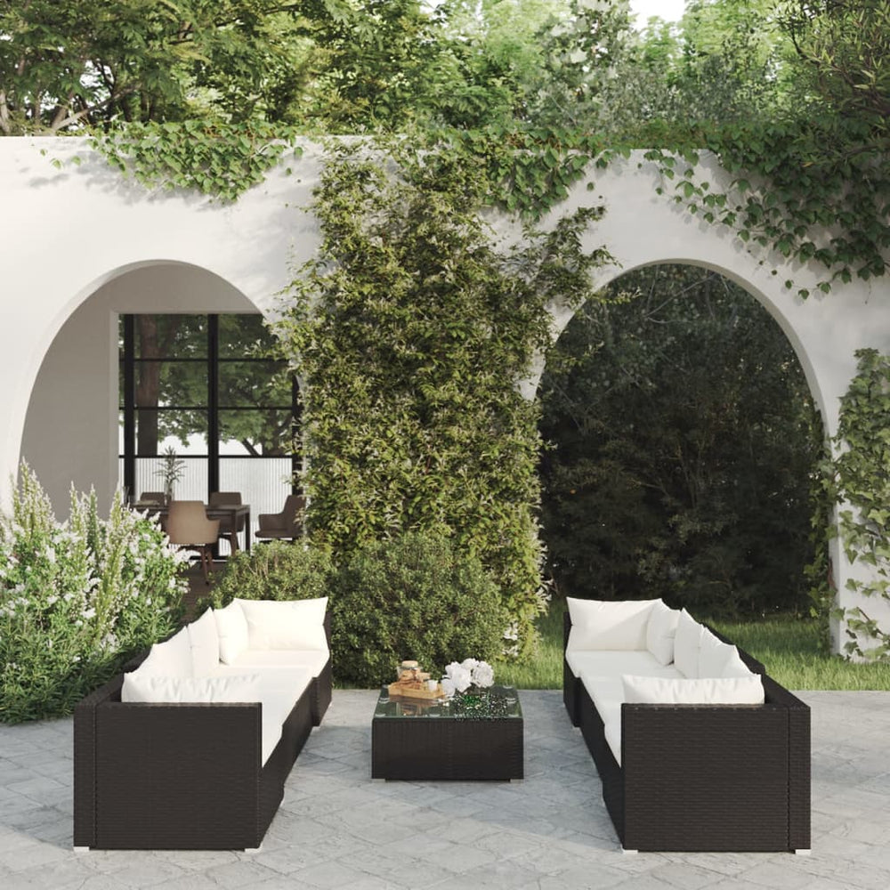 vidaXL Salon de jardin 9 pcs avec coussins résine tressée noir