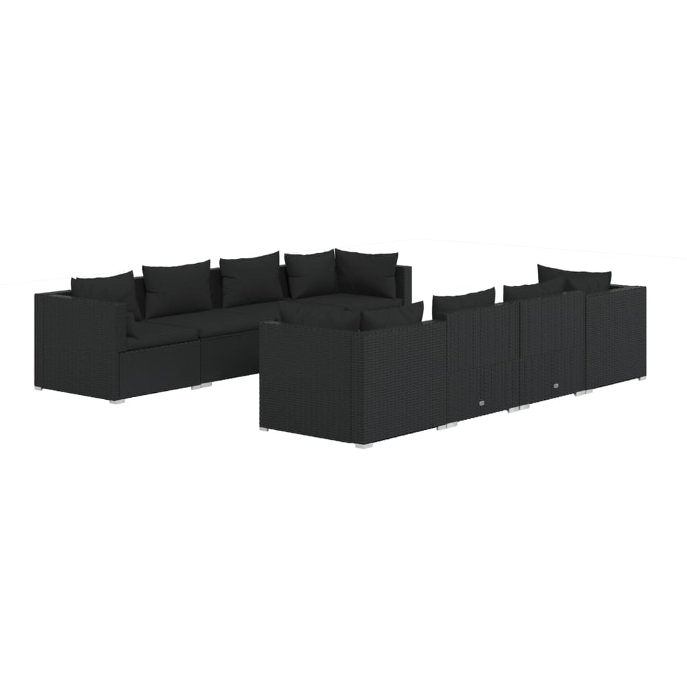 vidaXL Salon de jardin 9 pcs avec coussins résine tressée noir