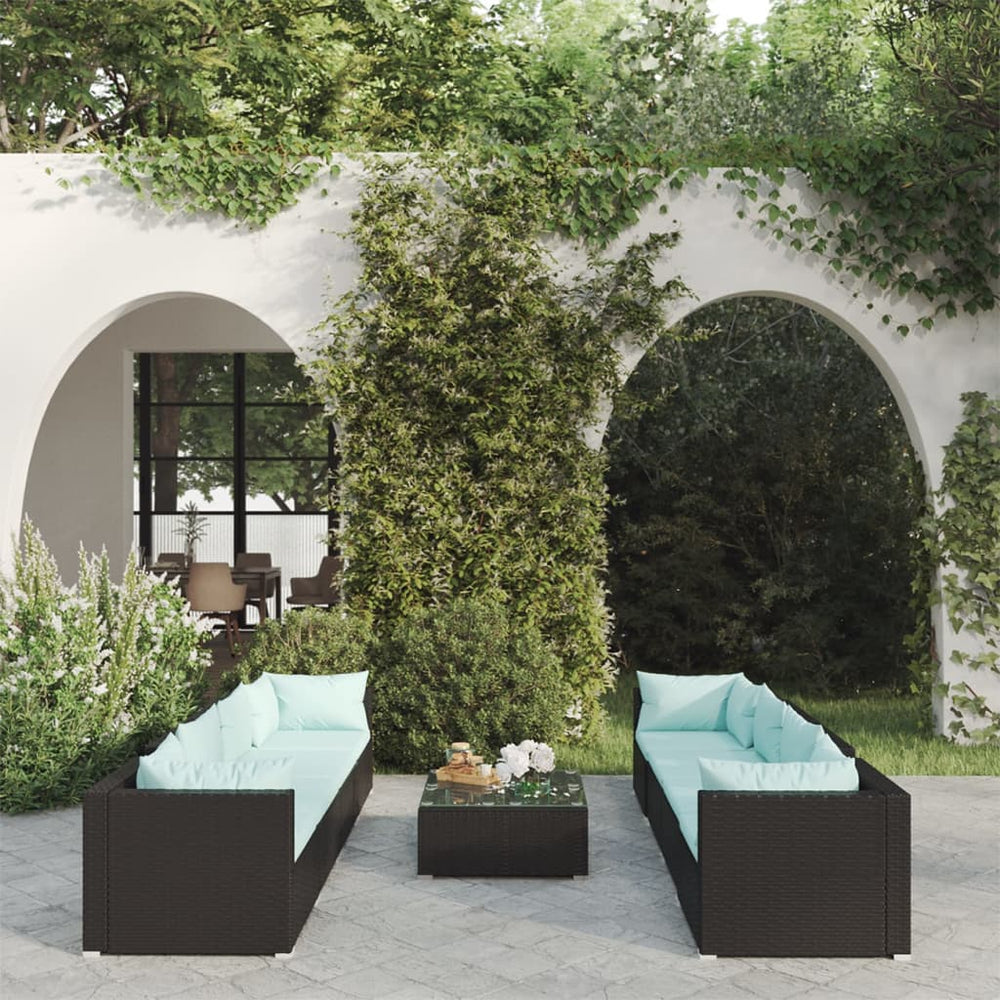 vidaXL Salon de jardin 9 pcs avec coussins résine tressée noir