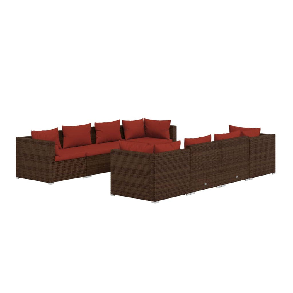 vidaXL Salon de jardin 9 pcs avec coussins résine tressée marron