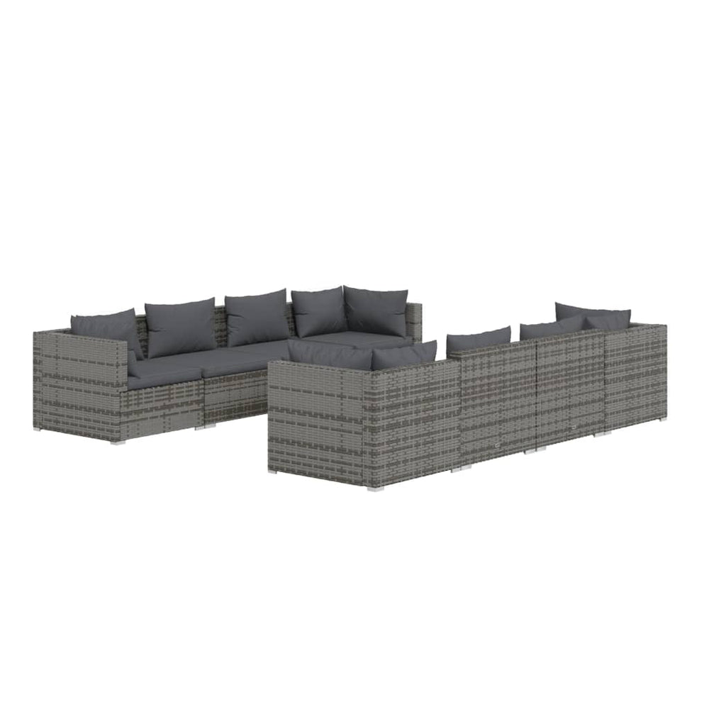 vidaXL Salon de jardin 9 pcs avec coussins résine tressée Gris