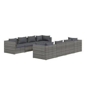 9-tlg. Garten-Lounge-Set mit Auflagen Poly Rattan Grau