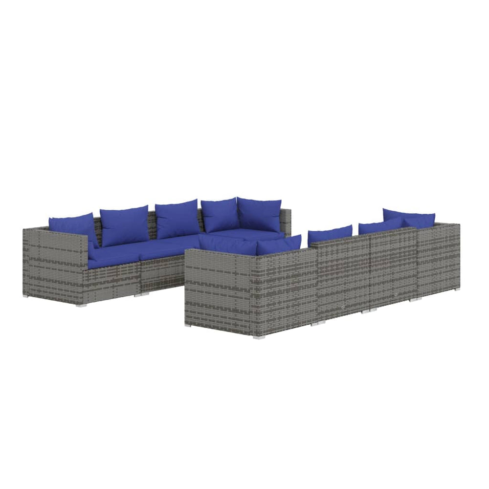 vidaXL Salon de jardin 9 pcs avec coussins résine tressée gris