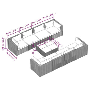 9-tlg. Garten-Lounge-Set mit Kissen Poly Rattan Grau
