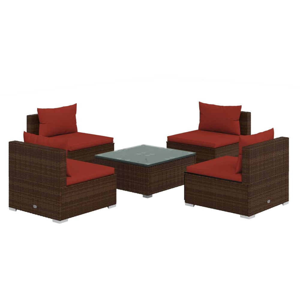 vidaXL Salon de jardin 5 pcs avec coussins résine tressée Marron
