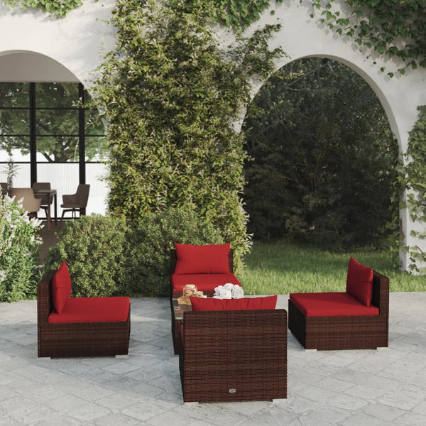 5-tlg. Garten-Lounge-Set mit Kissen Poly Rattan Braun
