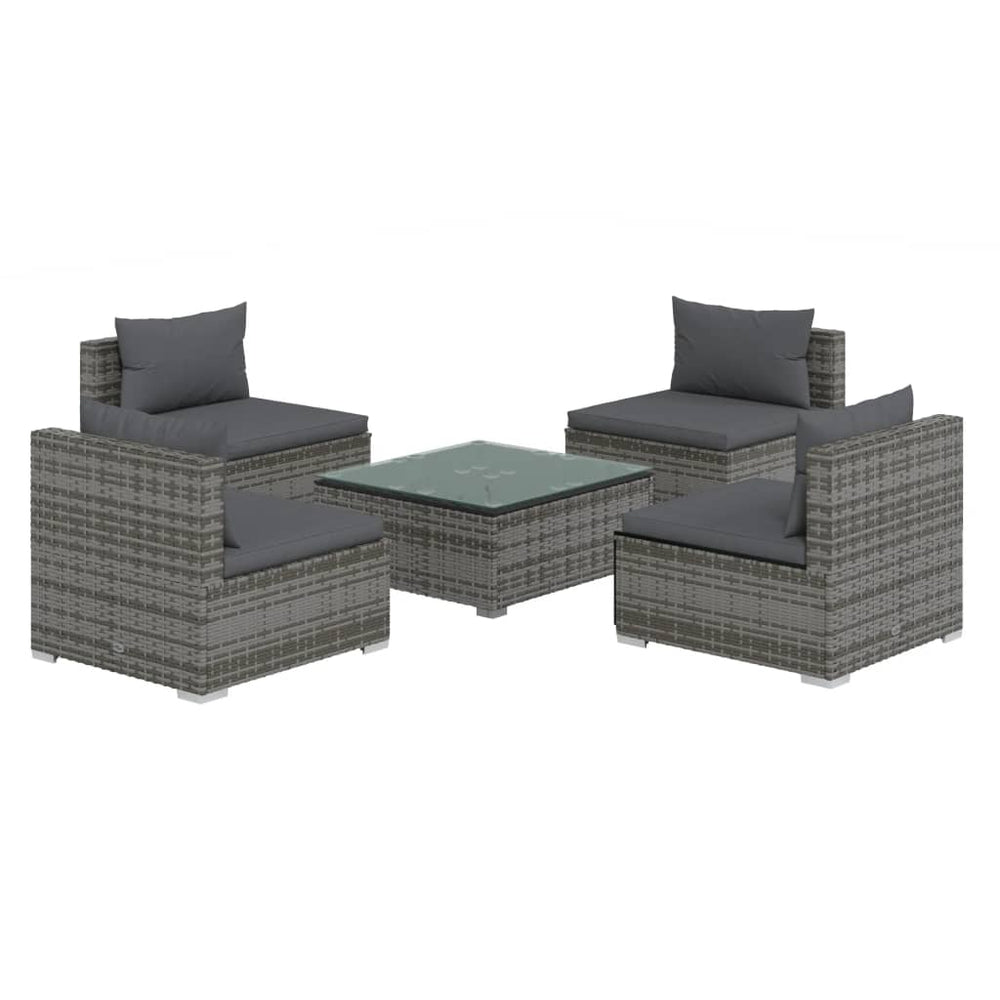 vidaXL Salon de jardin 5 pcs avec coussins résine tressée Gris