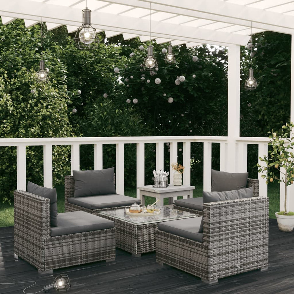 vidaXL Salon de jardin 5 pcs avec coussins résine tressée Gris