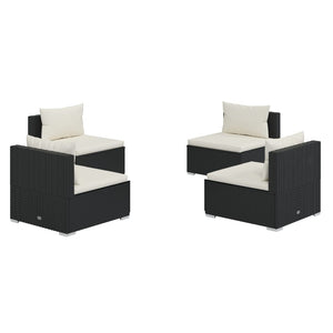 4-tlg. Garten-Lounge-Set mit Auflagen Poly Rattan Schwarz