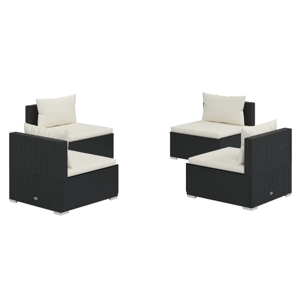 4-tlg. Garten-Lounge-Set mit Auflagen Poly Rattan Schwarz