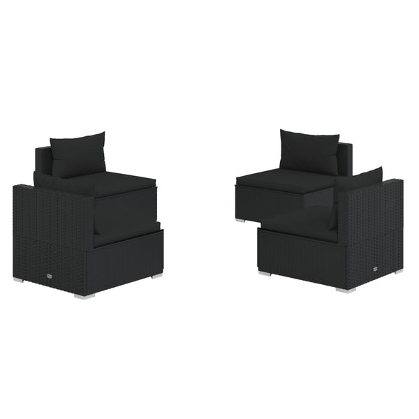 4-tlg. Garten-Lounge-Set mit Auflagen Poly Rattan Schwarz