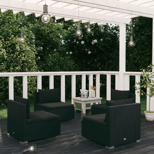 4-tlg. Garten-Lounge-Set mit Auflagen Poly Rattan Schwarz