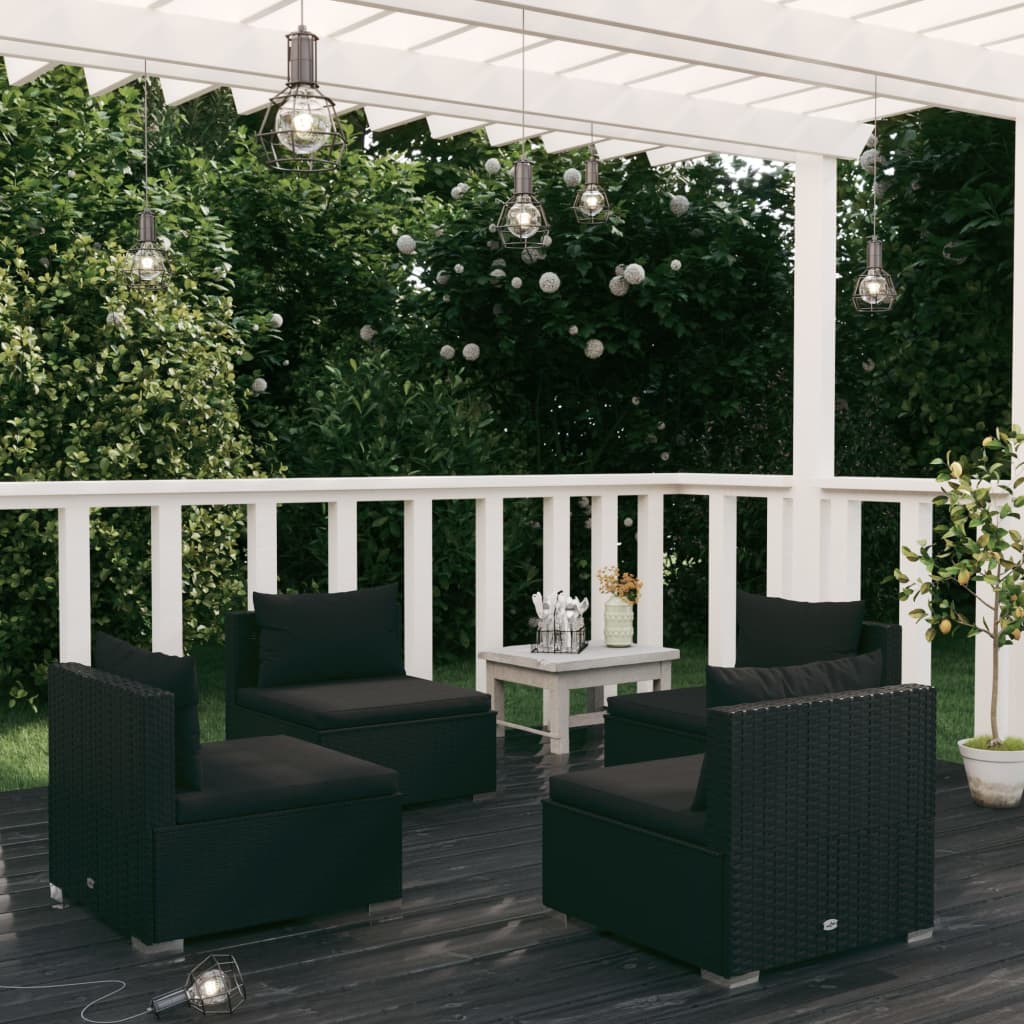 4-tlg. Garten-Lounge-Set mit Auflagen Poly Rattan Schwarz