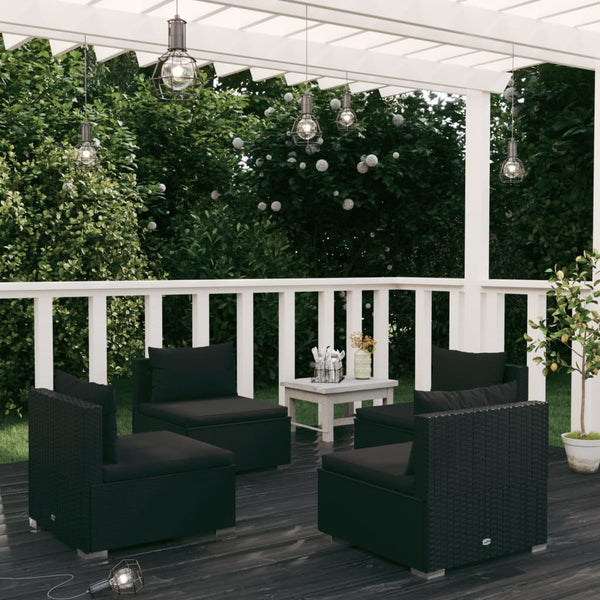 4-tlg. Garten-Lounge-Set mit Auflagen Poly Rattan Schwarz