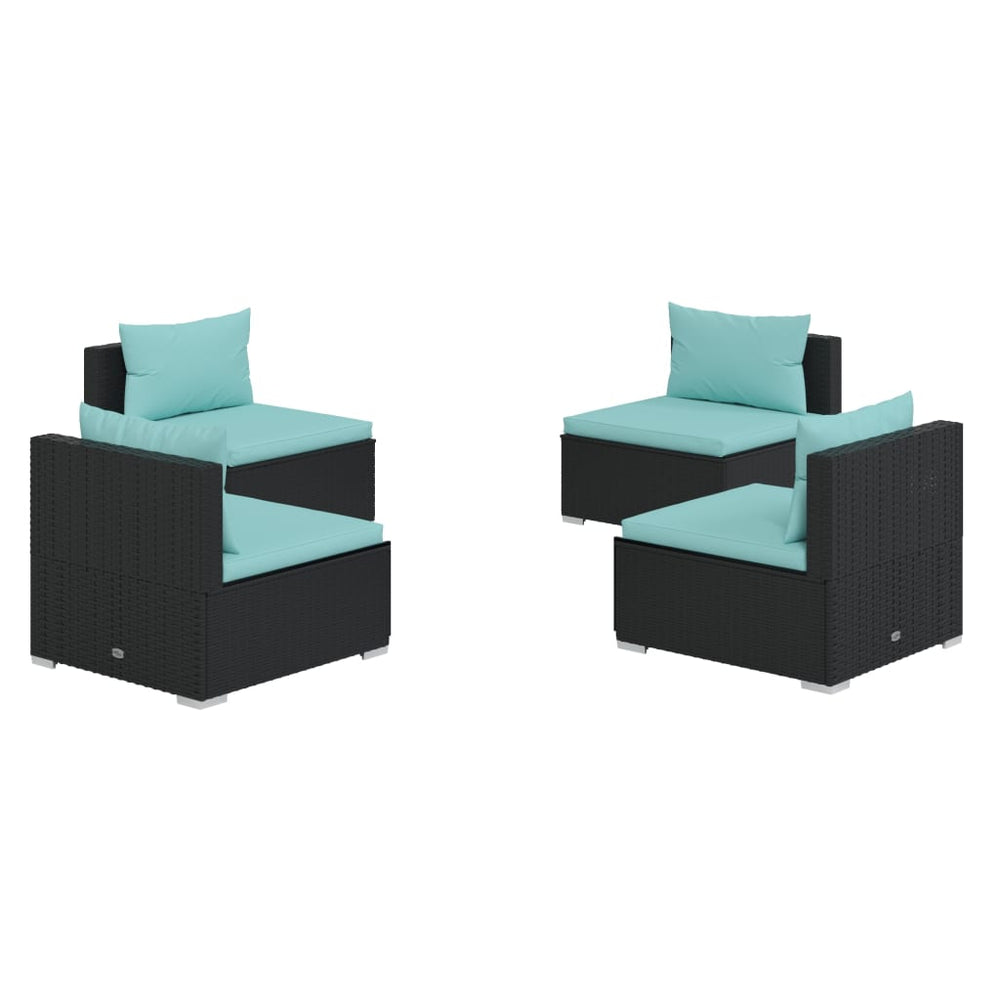 vidaXL Salon de jardin 4 pcs avec coussins résine tressée noir