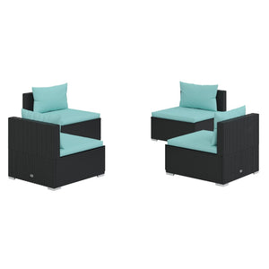 4-tlg. Garten-Lounge-Set mit Auflagen Poly Rattan Schwarz