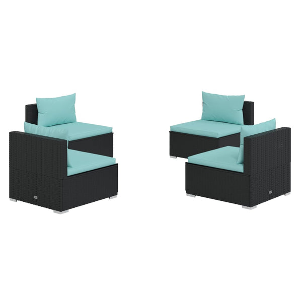 4-tlg. Garten-Lounge-Set mit Auflagen Poly Rattan Schwarz