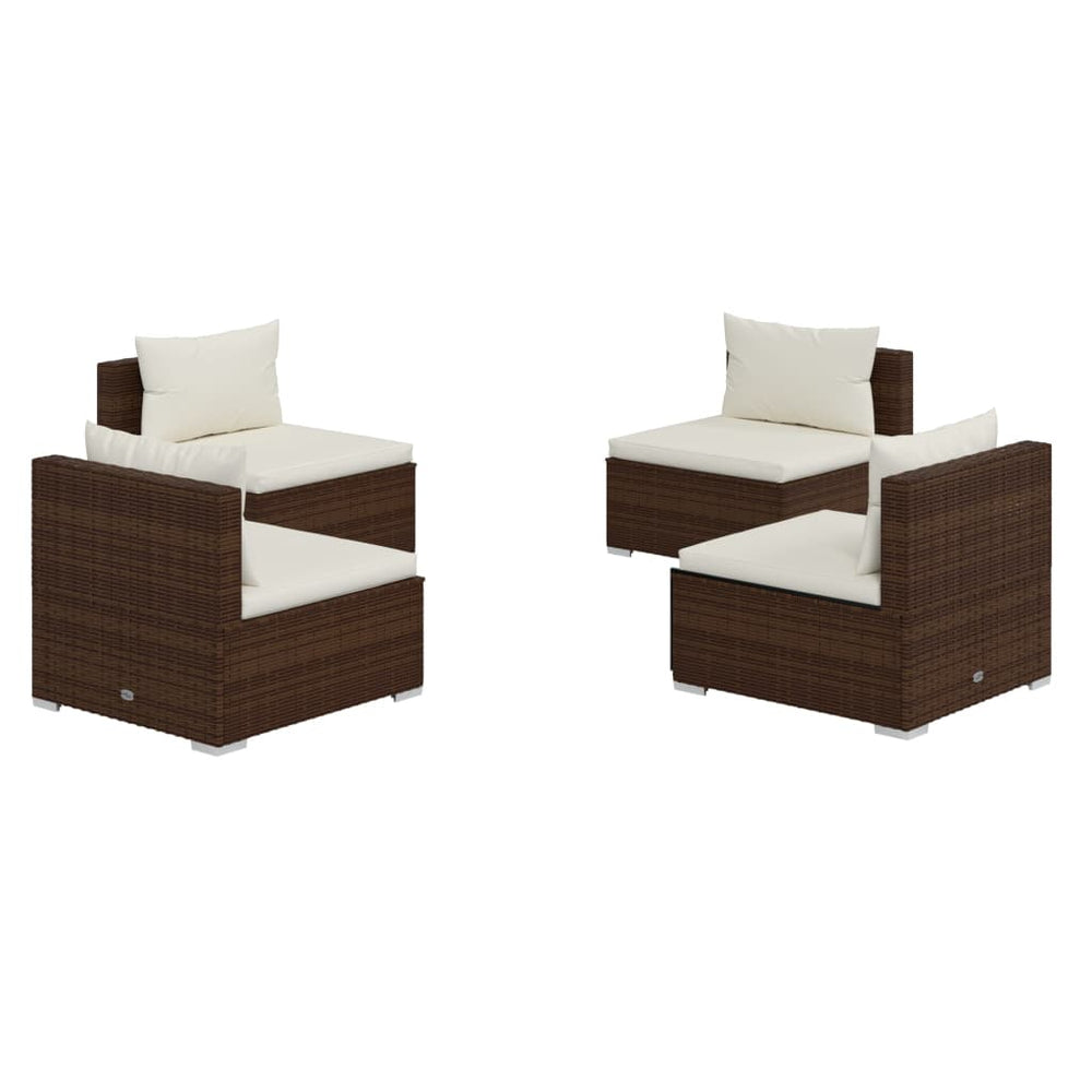 vidaXL Salon de jardin 4 pcs avec coussins résine tressée marron