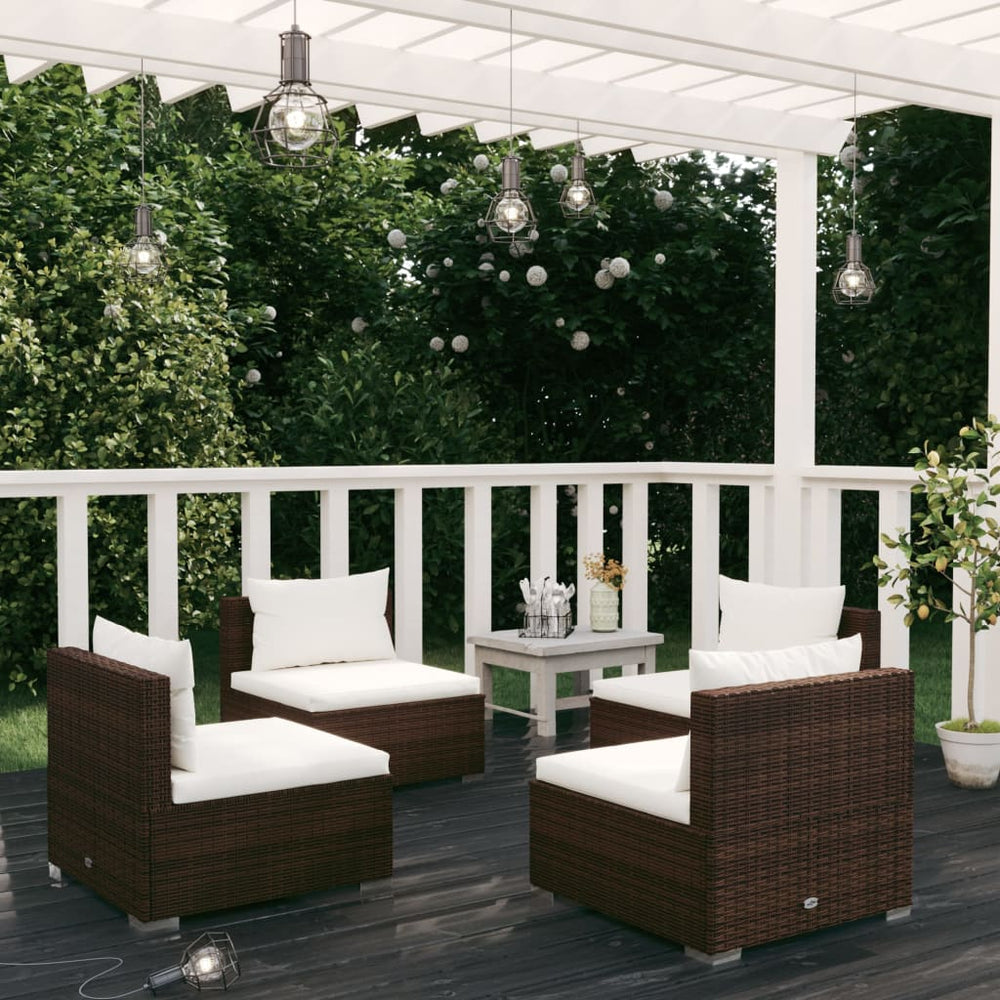 vidaXL Salon de jardin 4 pcs avec coussins résine tressée marron