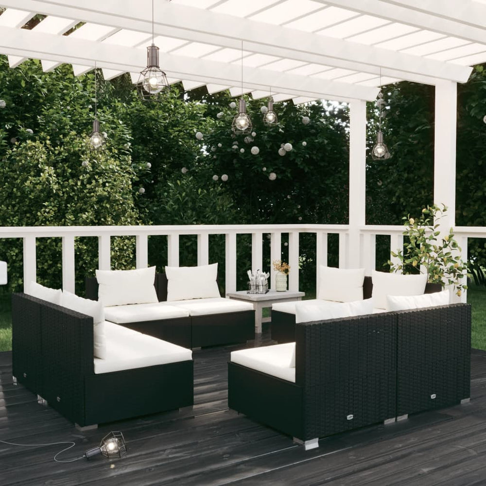 vidaXL Salon de jardin 8 pièces avec coussins résine tressée noir