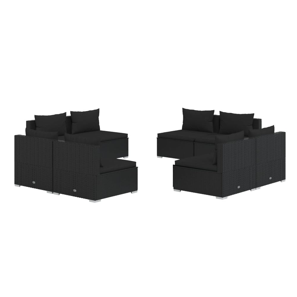 vidaXL Salon de jardin 8 pièces avec coussins résine tressée noir