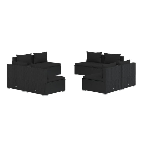 8-tlg. Garten-Lounge-Set mit Kissen Poly Rattan Schwarz