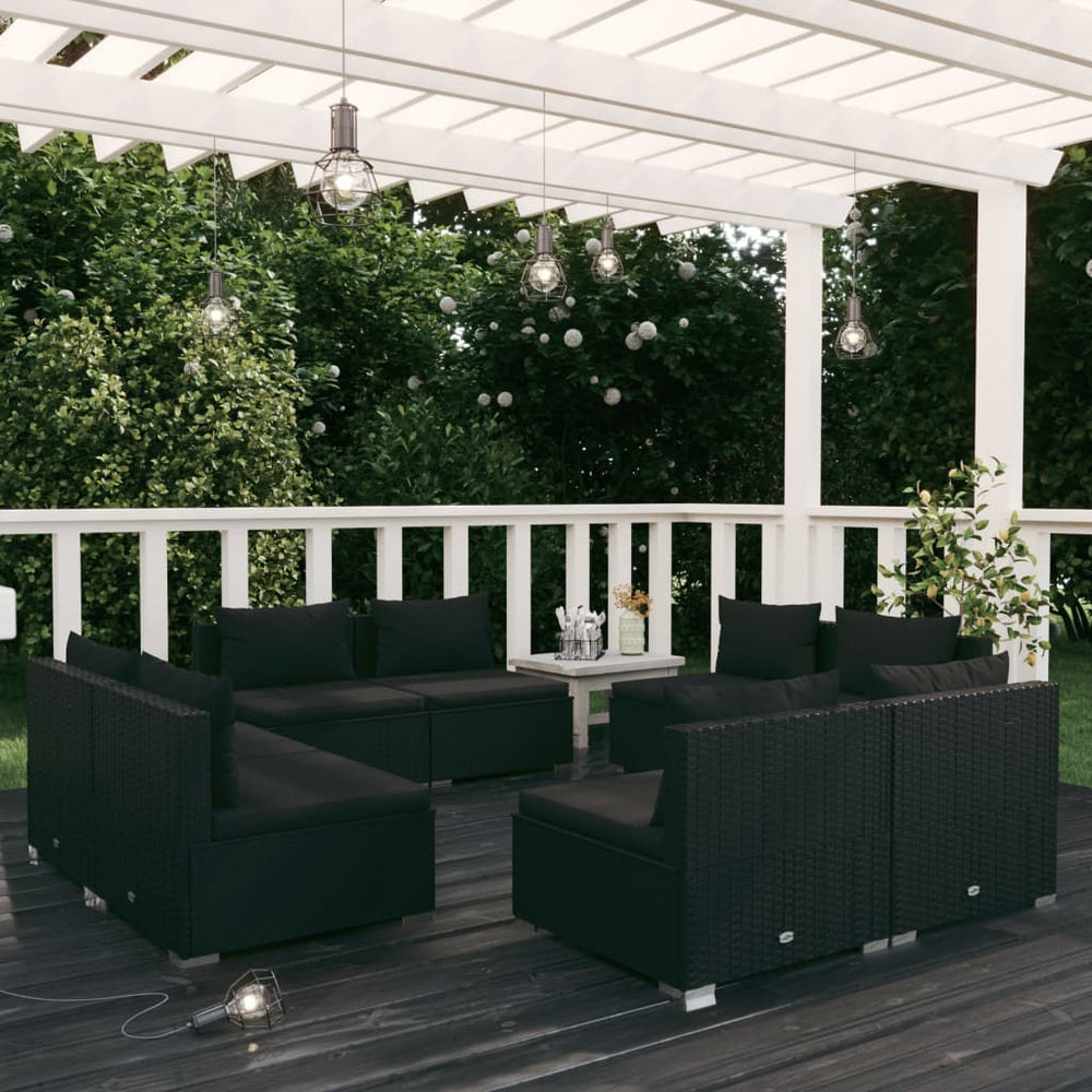 vidaXL Salon de jardin 8 pièces avec coussins résine tressée noir