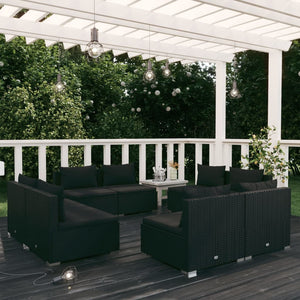 8-tlg. Garten-Lounge-Set mit Kissen Poly Rattan Schwarz