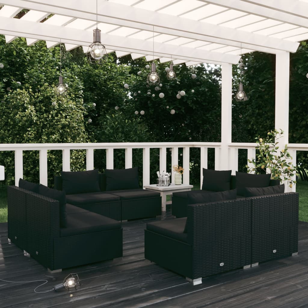 8-tlg. Garten-Lounge-Set mit Kissen Poly Rattan Schwarz