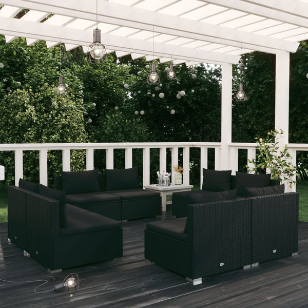 8-tlg. Garten-Lounge-Set mit Kissen Poly Rattan Schwarz