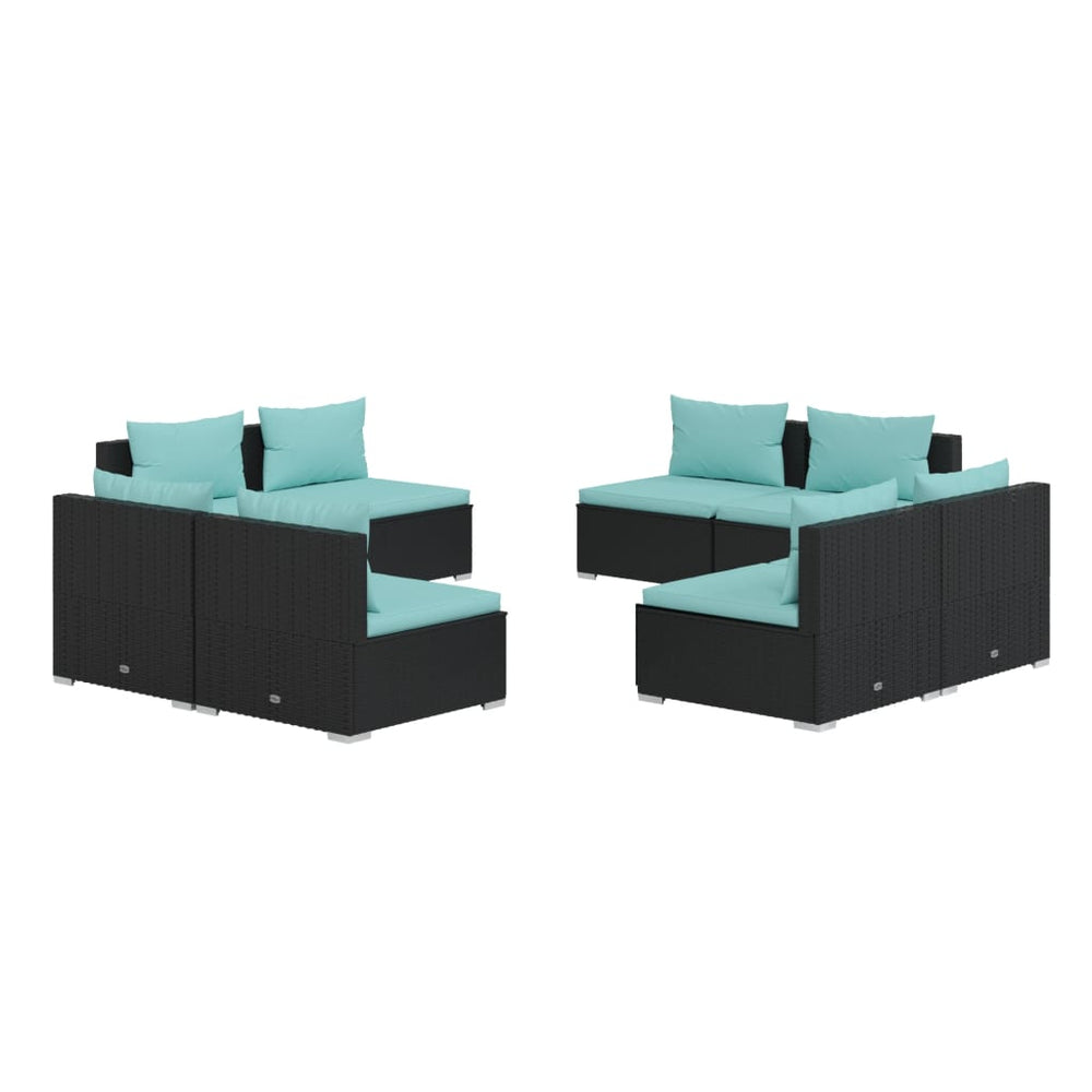 vidaXL Salon de jardin 8 pièces avec coussins résine tressée noir