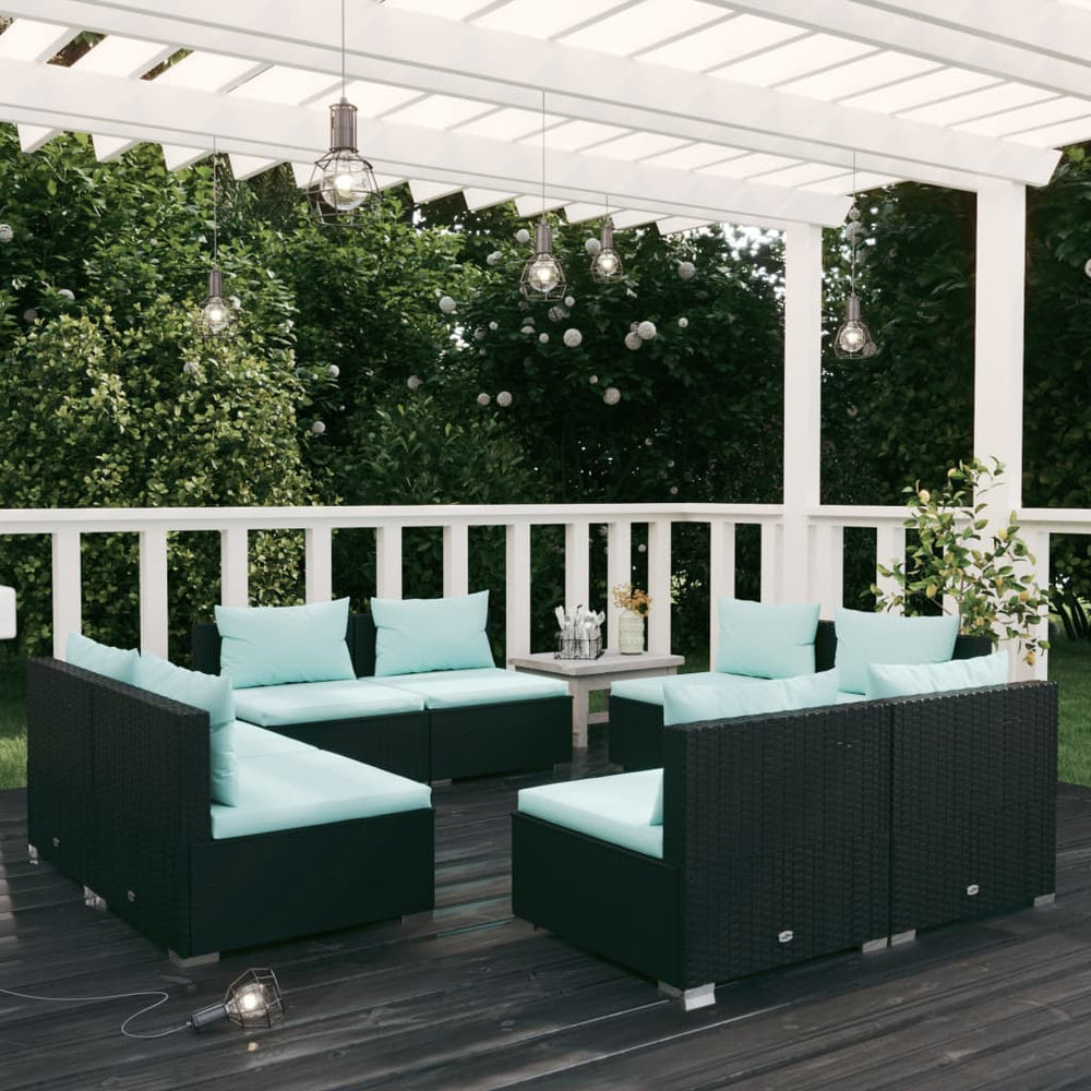 vidaXL Salon de jardin 8 pièces avec coussins résine tressée noir