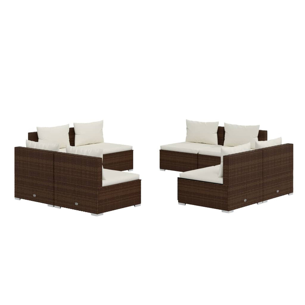 vidaXL Salon de jardin 8 pcs avec coussins résine tressée marron