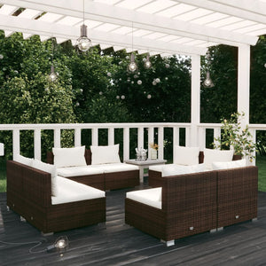 8-tlg. Garten-Lounge-Set mit Kissen Poly Rattan Braun
