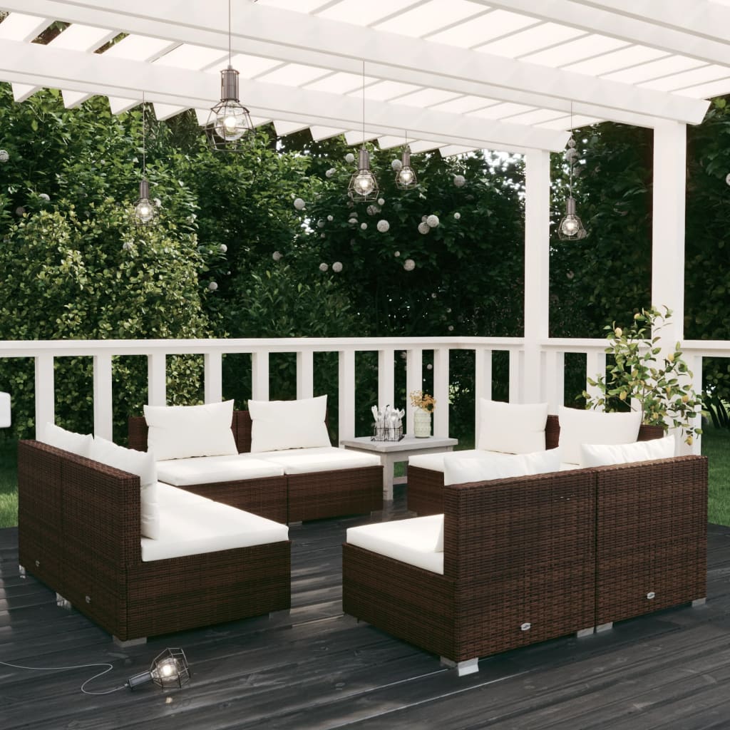 8-tlg. Garten-Lounge-Set mit Kissen Poly Rattan Braun