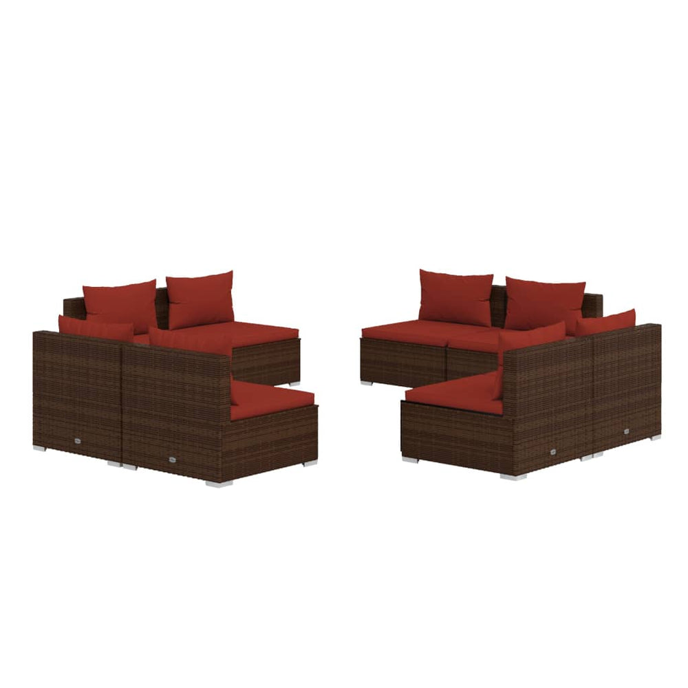 vidaXL Salon de jardin 8 pcs avec coussins résine tressée marron