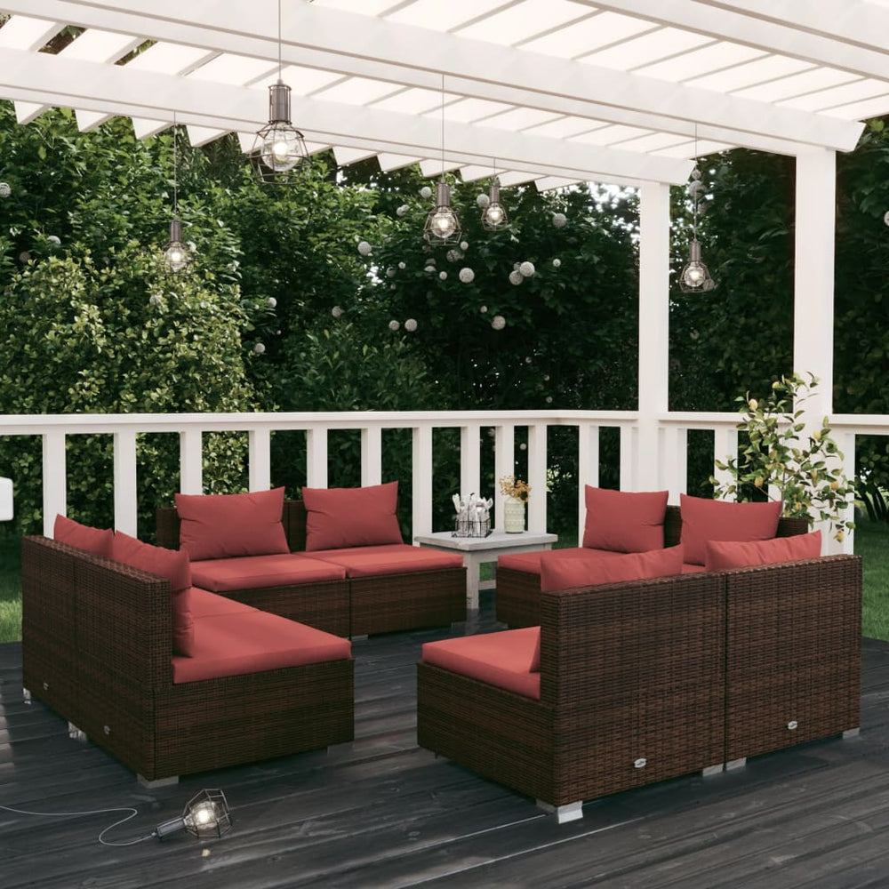 vidaXL Salon de jardin 8 pcs avec coussins résine tressée marron