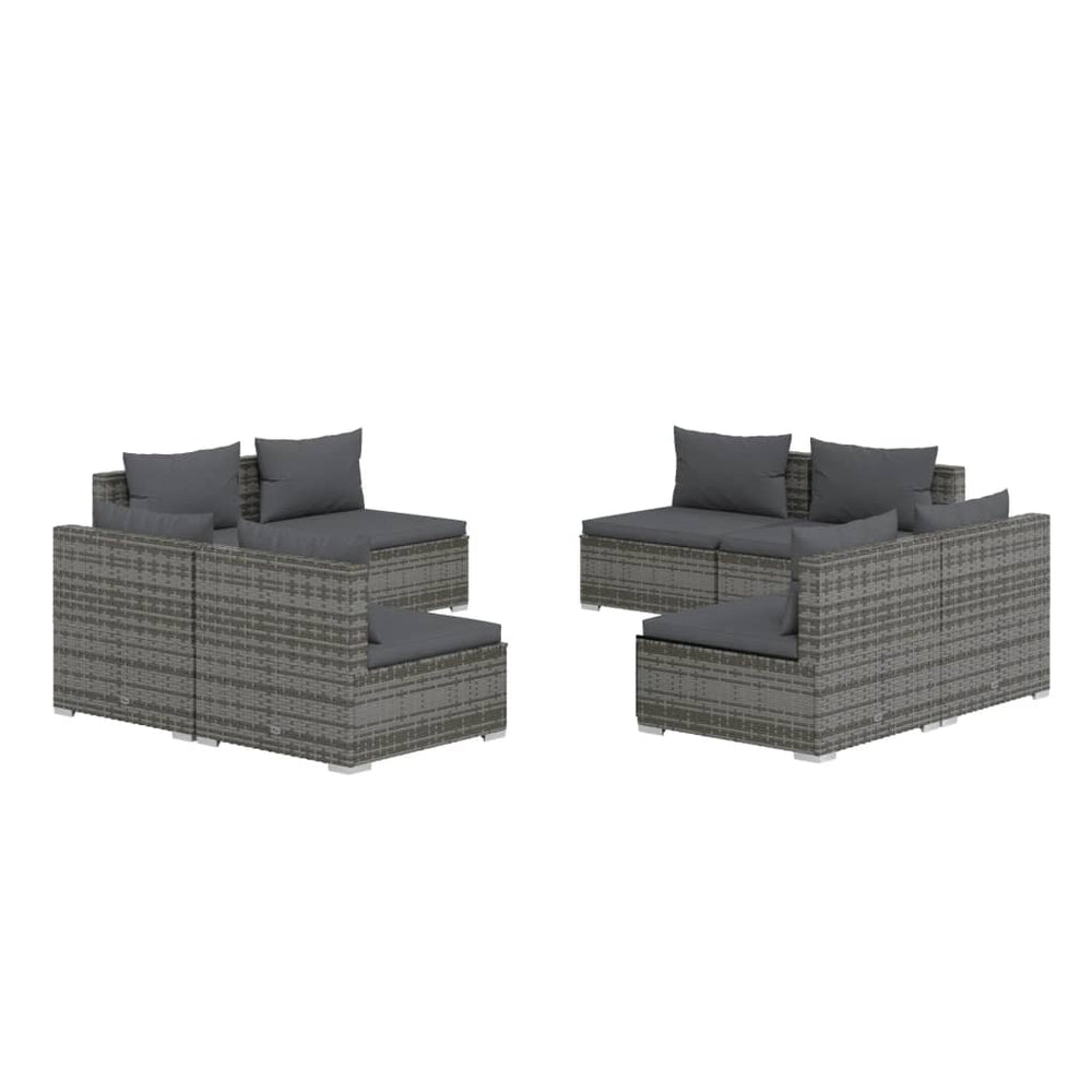 vidaXL Salon de jardin 8 pcs avec coussins résine tressée Gris