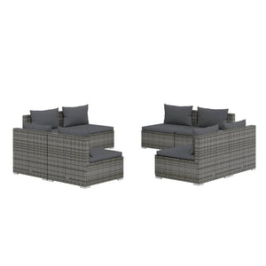 8-tlg. Garten-Lounge-Set mit Kissen Poly Rattan Grau