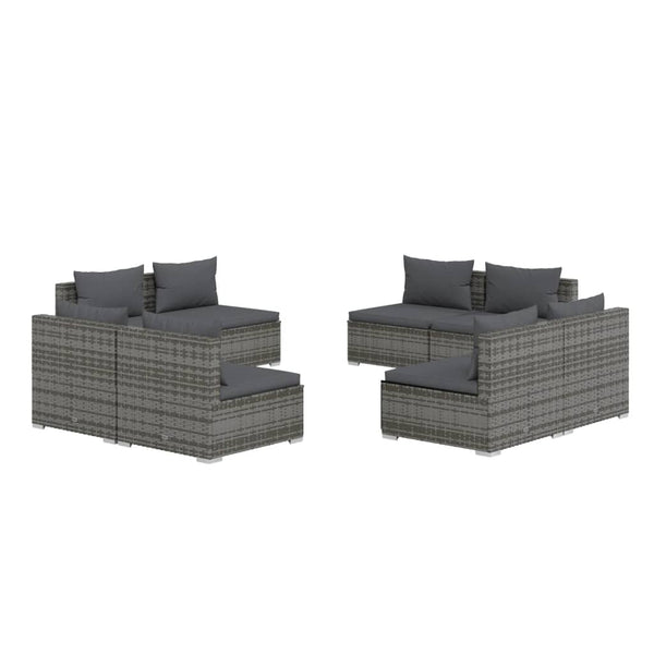 8-tlg. Garten-Lounge-Set mit Kissen Poly Rattan Grau