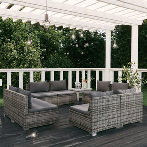 8-tlg. Garten-Lounge-Set mit Kissen Poly Rattan Grau