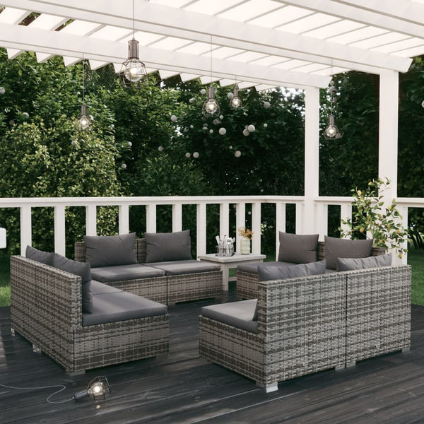 8-tlg. Garten-Lounge-Set mit Kissen Poly Rattan Grau