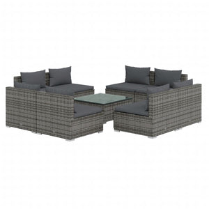 9-tlg. Garten-Lounge-Set mit Kissen Poly Rattan Grau