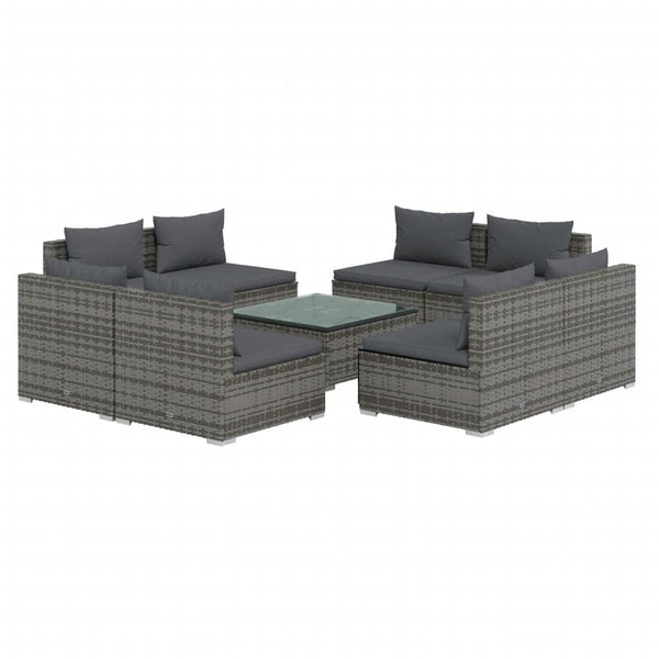9-tlg. Garten-Lounge-Set mit Kissen Poly Rattan Grau